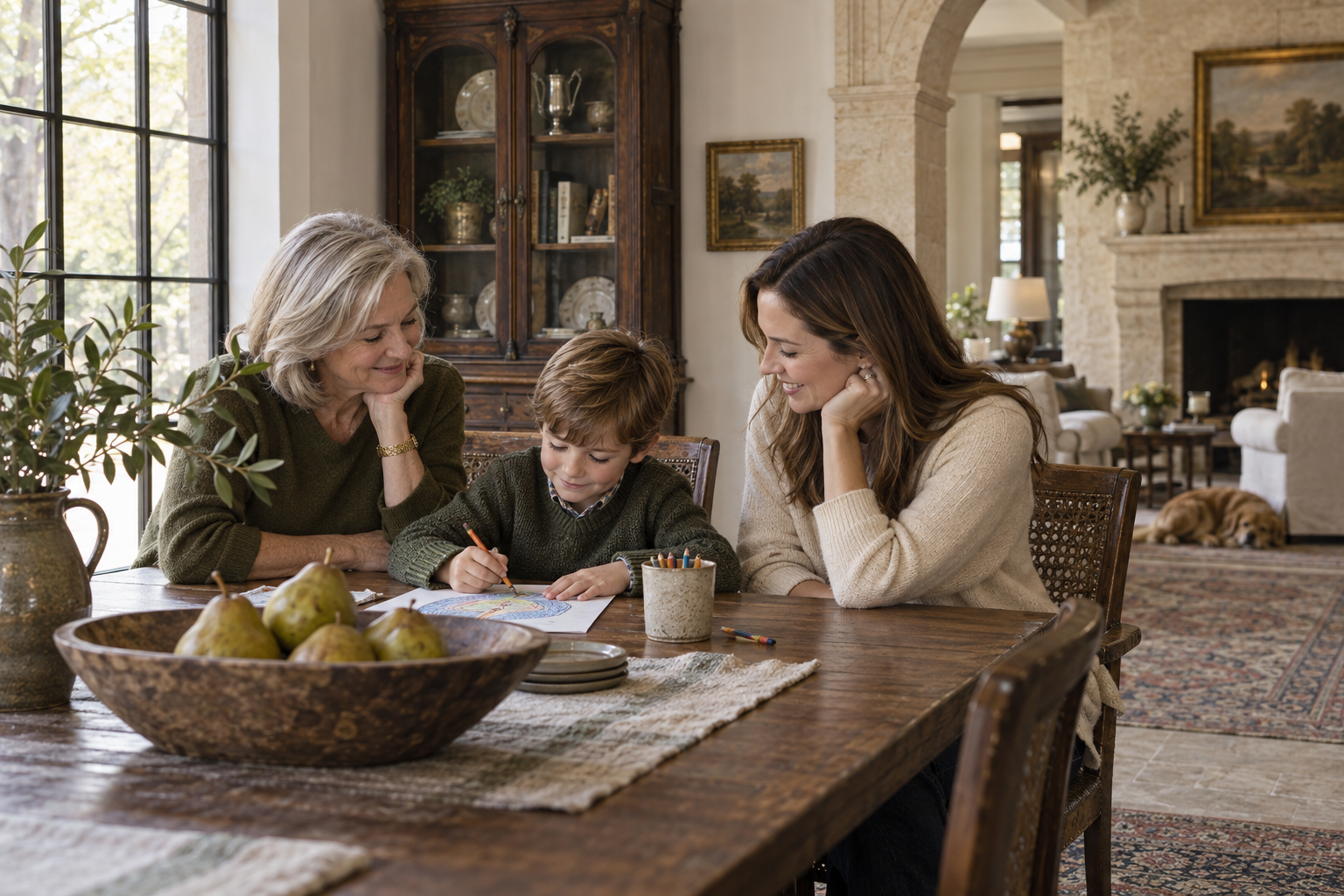 Three generations of a family together at home, illustrative imagery