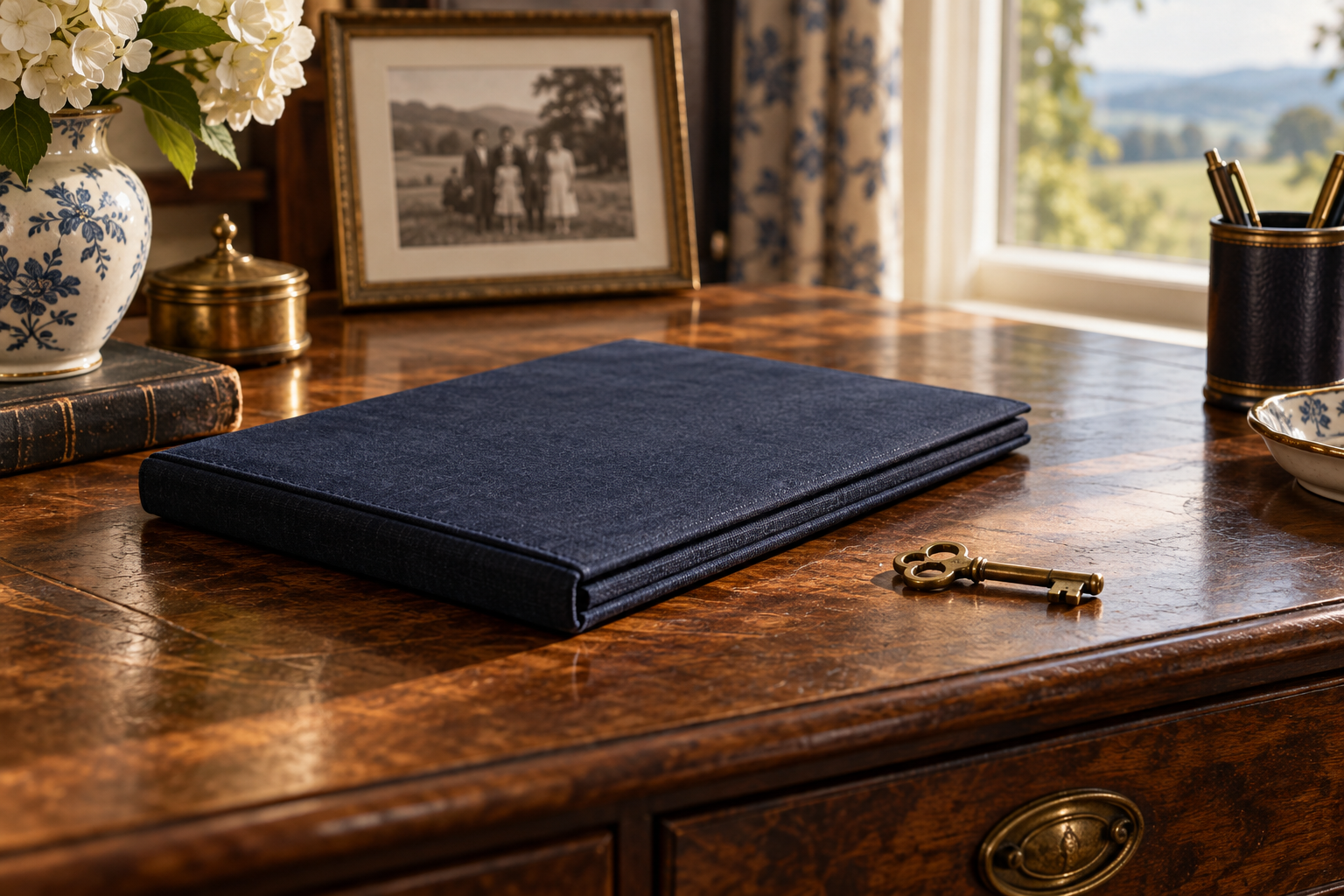 A desk with estate planning documents and correspondence, illustrative imagery